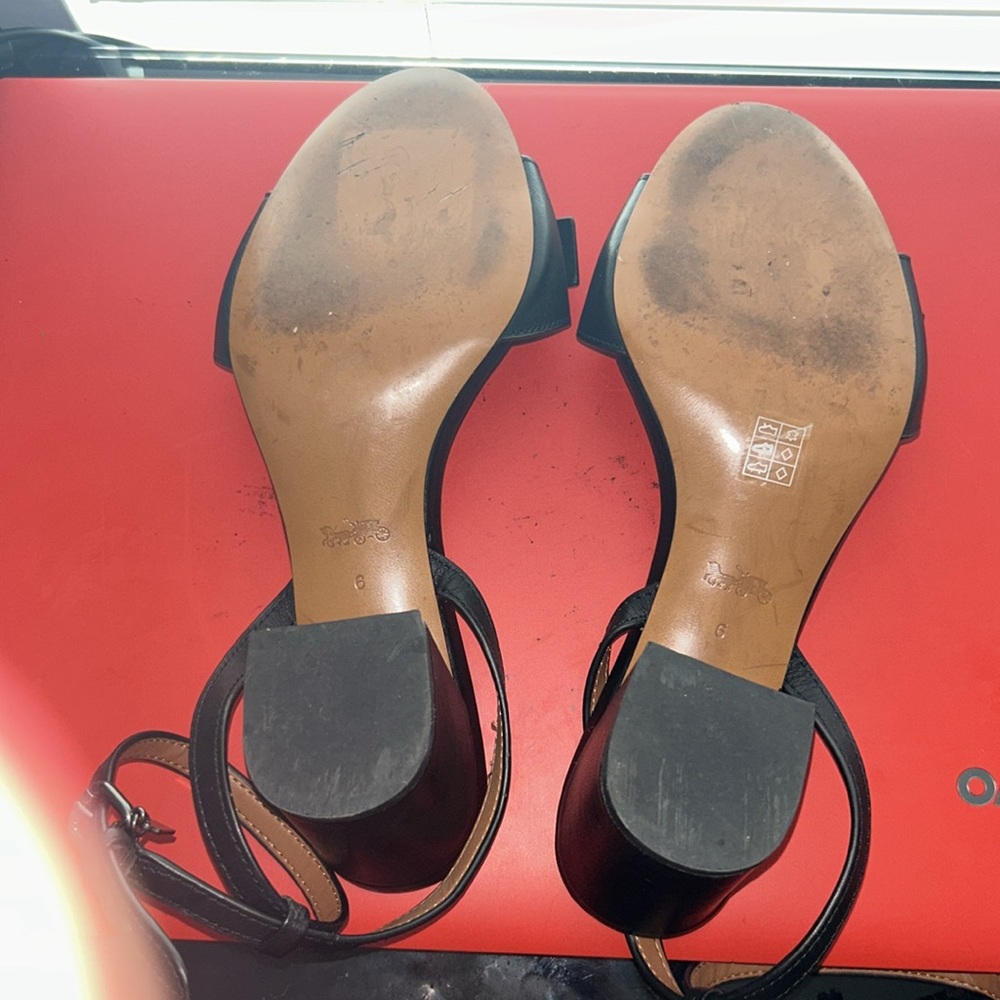 Coach Leather Strappy Bow Sandals Black Block Heel - Picture 9 of 13